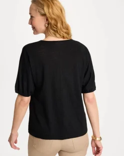 Linen Ruched V-Neck Tee