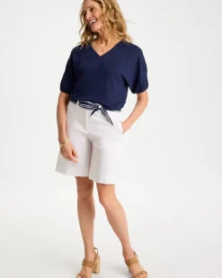 Linen Ruched V-Neck Tee