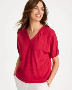 Linen Ruched V-Neck Tee