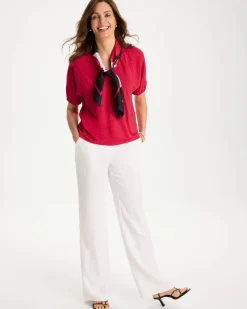 Linen Ruched V-Neck Tee