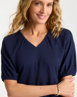 Linen Ruched V-Neck Tee