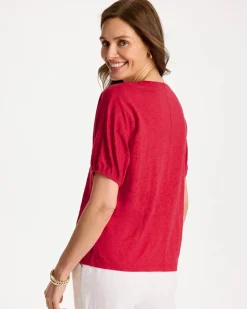 Linen Ruched V-Neck Tee