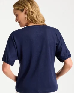 Linen Ruched V-Neck Tee