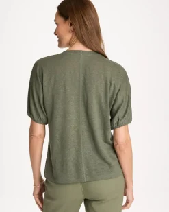 Linen Ruched V-Neck Tee