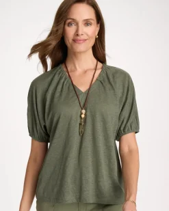 Linen Ruched V-Neck Tee
