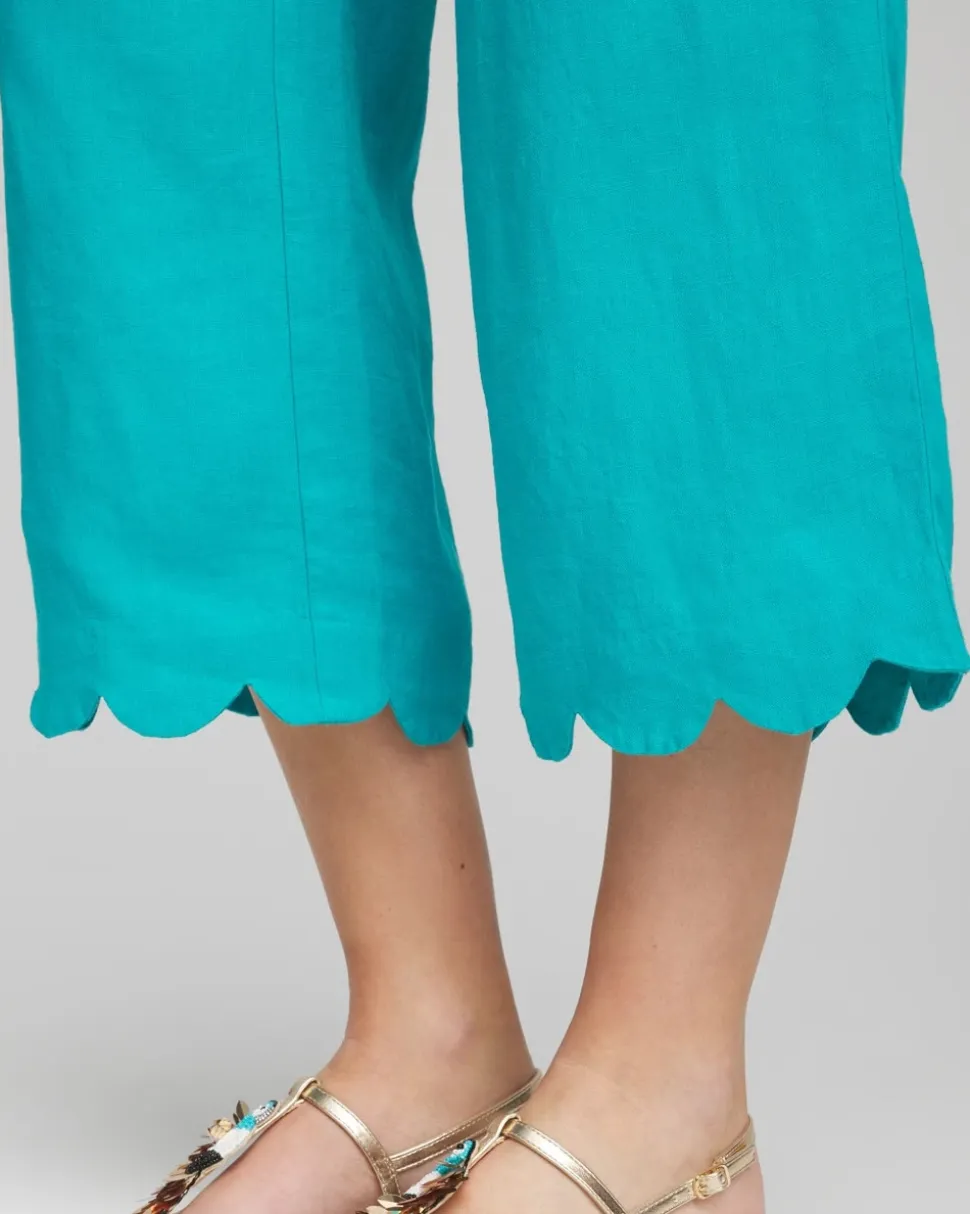 Linen Scallop Hem Crop Pants