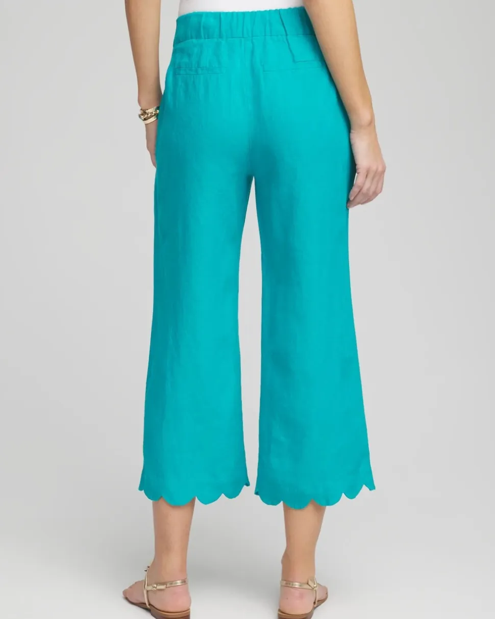 Linen Scallop Hem Crop Pants