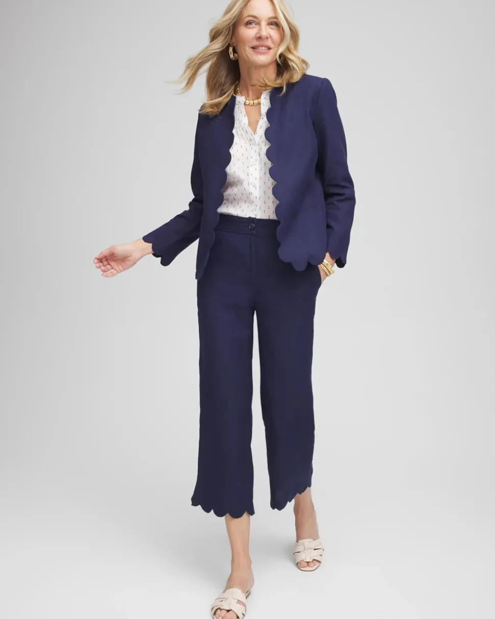 Linen Scallop Hem Crop Pants