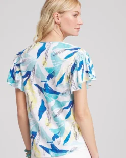 Linen Smocked Flutter-Sleeved Tee
