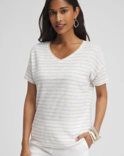 Linen Stripe Sweater Trim Tee