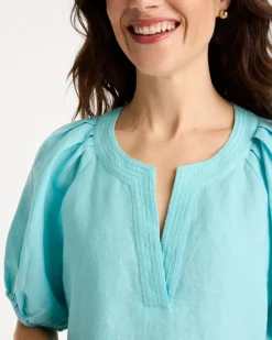 Linen Trapunto Popover Top