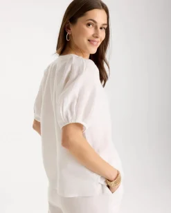 Linen Trapunto Popover Top