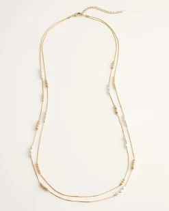 Long Faux-Pearl and Goldtone Double-Strand Necklace