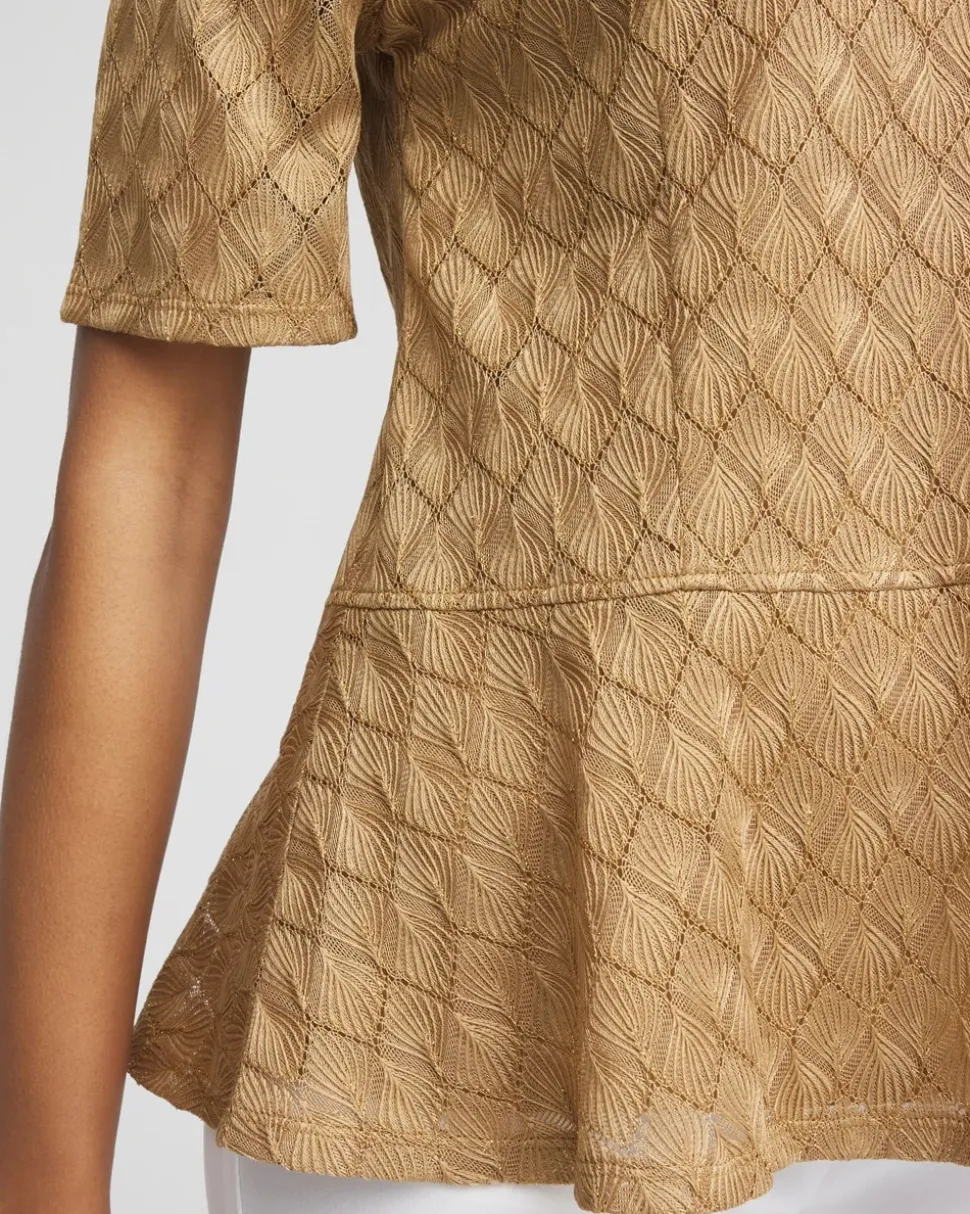 Metallic Crochet-Lace Peplum Tee