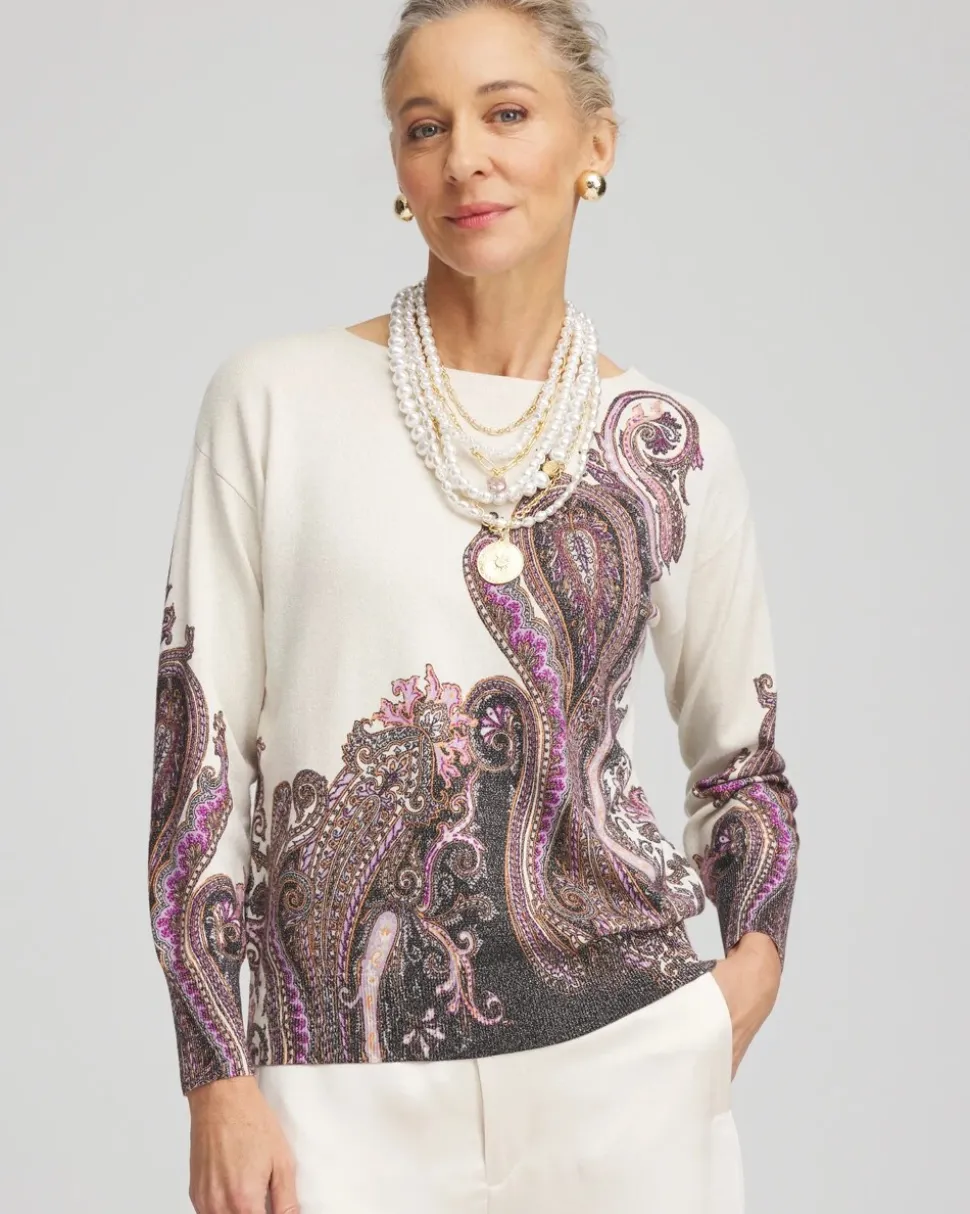 Metallic Paisley Pullover Sweater
