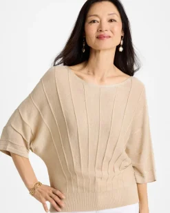 Metallic Pleated Dolman Pullover Sweater