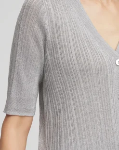 Metallic Ribbed Button-Up Cardigan