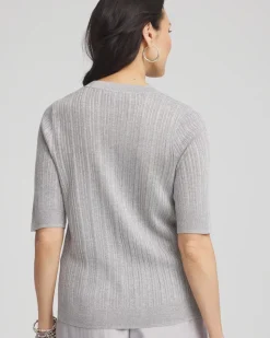 Metallic Ribbed Button-Up Cardigan