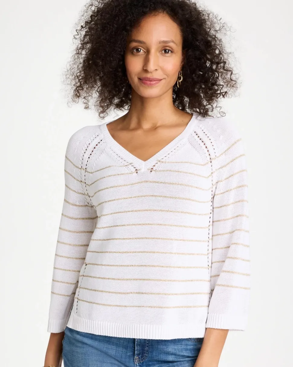 Metallic Striped Pullover Sweater
