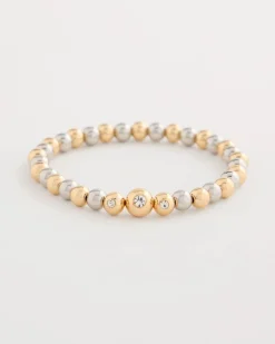 Mixed Metal Beaded Stretch Bracelet