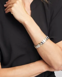 Mixed-Metal Matte Square Stretch Bracelet