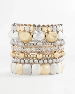 Mixed-Metal Matte Square Stretch Bracelet
