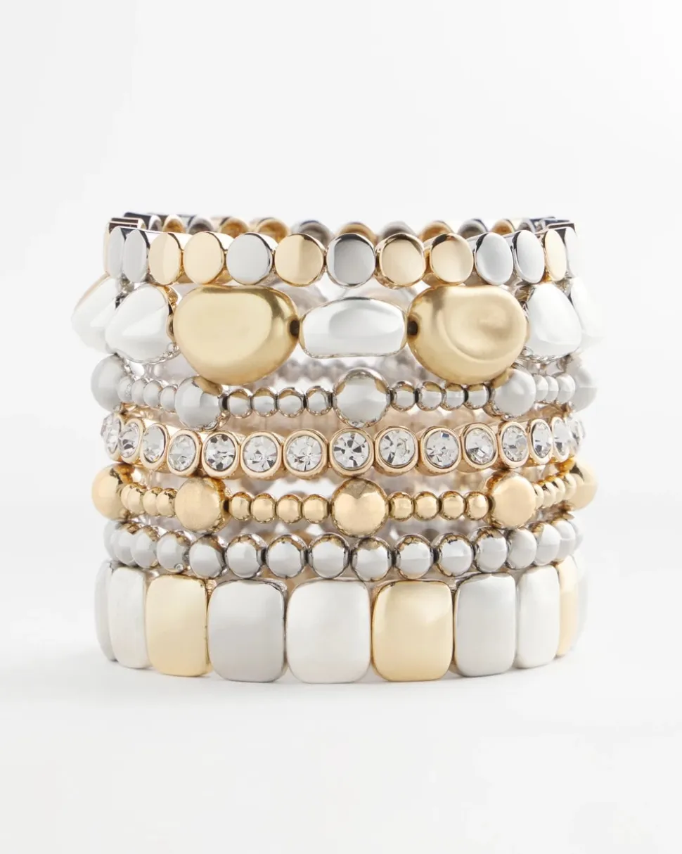 Mixed-Metal Matte Square Stretch Bracelet