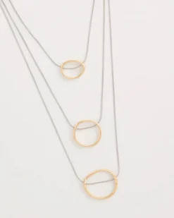Mixed Metal Triple Circle Pendant Necklace