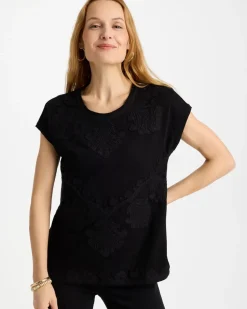 Monochrome Embroidered Cap-Sleeve Tee