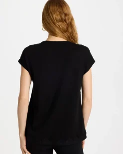 Monochrome Embroidered Cap-Sleeve Tee