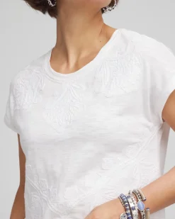 Monochrome Embroidered Cap-Sleeve Tee