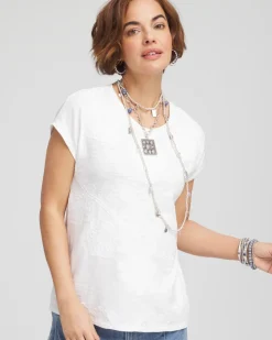 Monochrome Embroidered Cap-Sleeve Tee