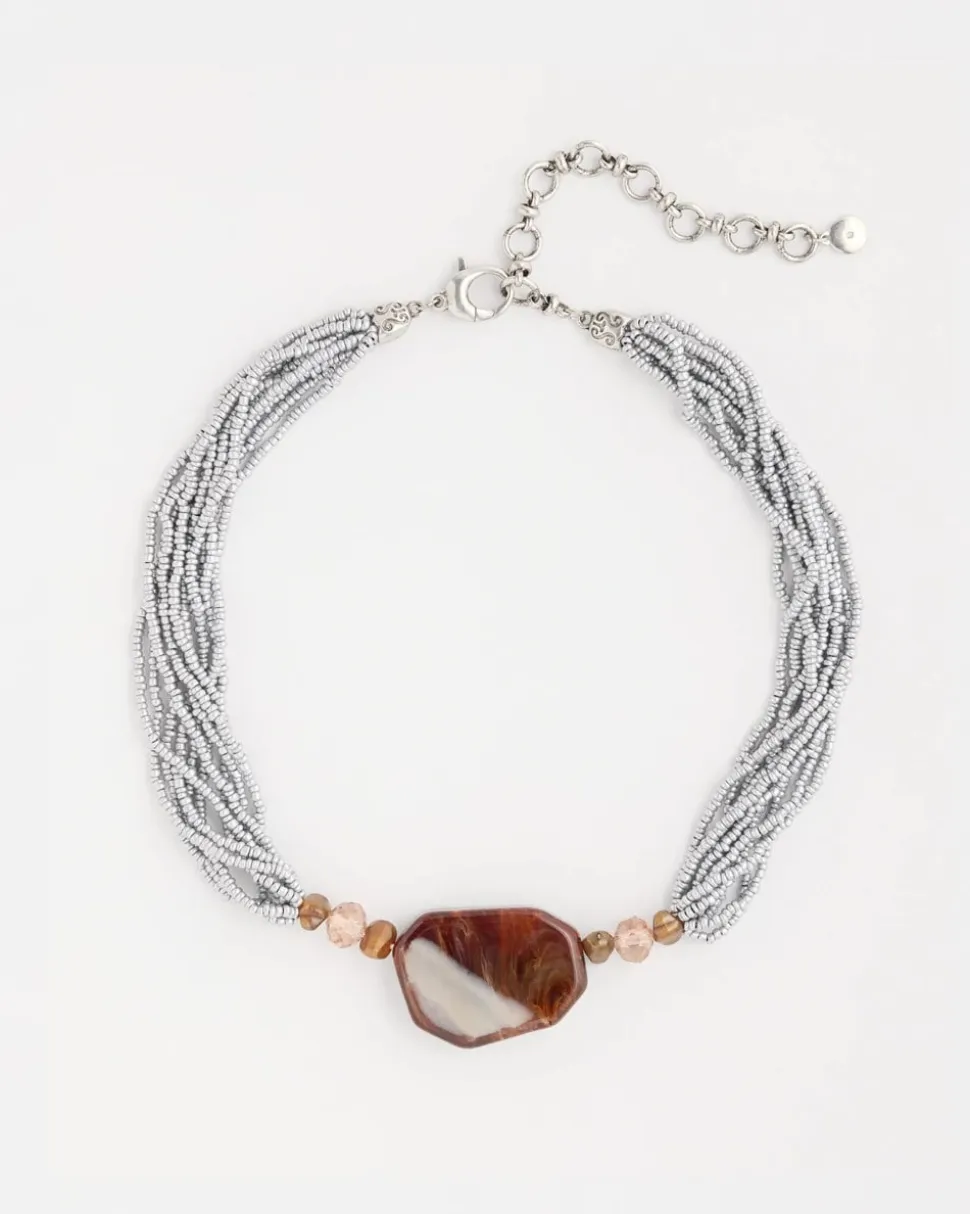 Neutral Beaded Pendant Necklace