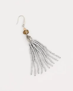 Neutral Beaded Tassel Earrings
