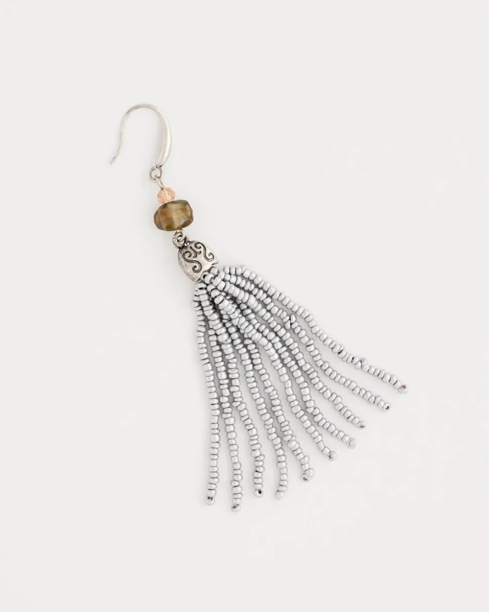 Neutral Beaded Tassel Earrings