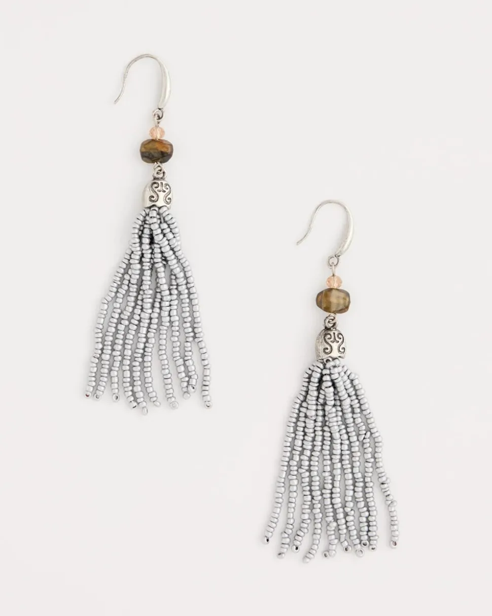 Neutral Beaded Tassel Earrings