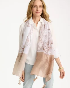 Neutral Floral Tassel Oblong Scarf