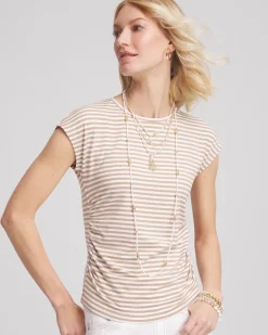 Neutral Striped Cap Sleeve Dolman Tee