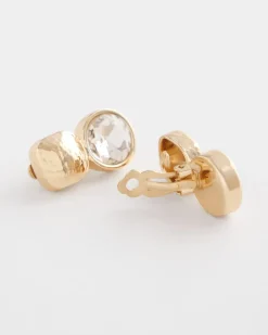 No Droop™ Gold Tone Crystal Clip-On Earrings