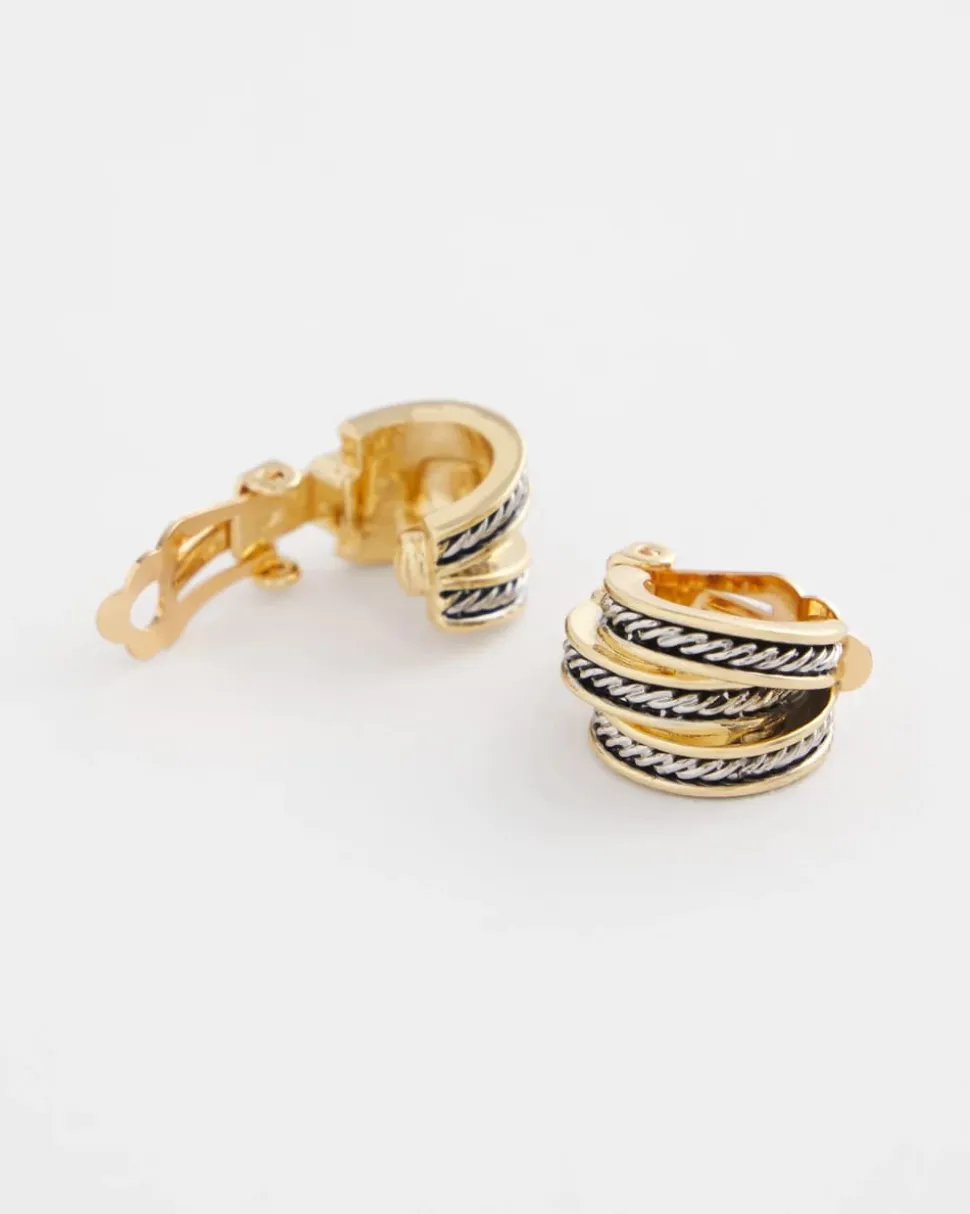No Droop™ Mixed-Metal Clip-On Hoop Earrings