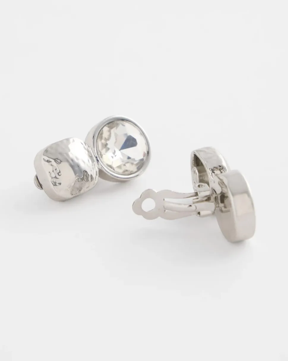 No Droop™ Silver Tone Crystal Clip-On Earrings