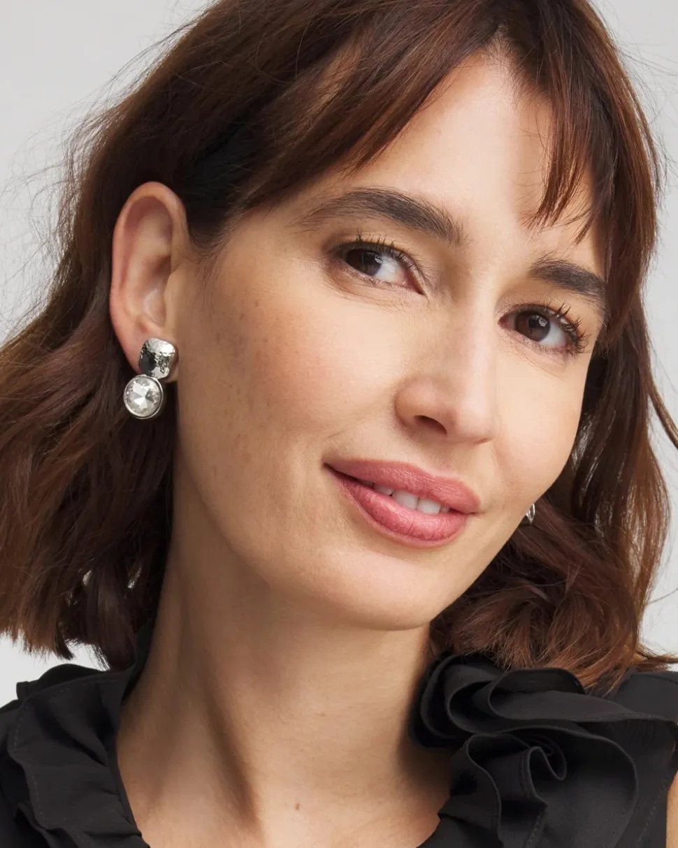 No Droop™ Silver Tone Crystal Clip-On Earrings