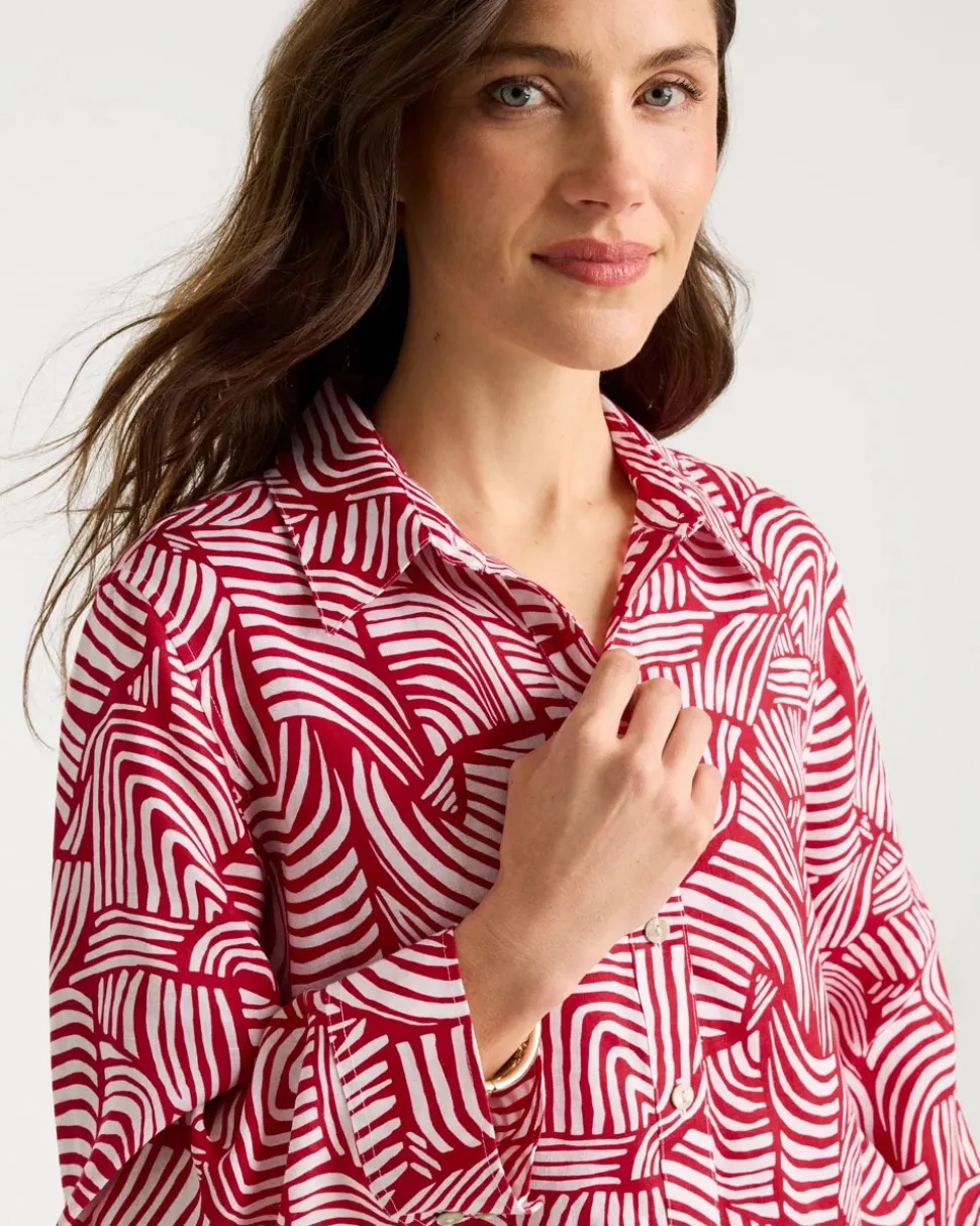 No Iron™ Linen Geo Print Shirt