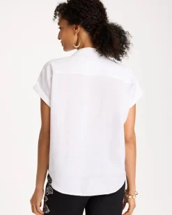 No Iron™ Linen Tie-Front Cap Sleeve Shirt