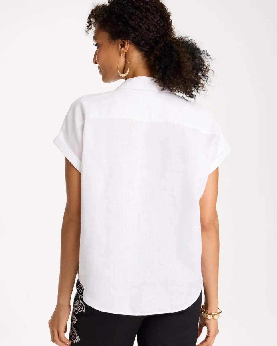 No Iron™ Linen Tie-Front Cap Sleeve Shirt