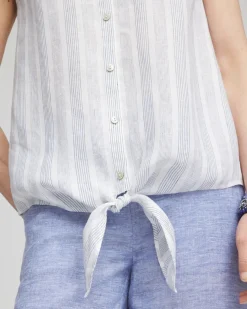 No Iron™ Linen Tie-Front Sleeveless Shirt