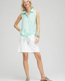 No Iron™ Linen Tie-Front Sleeveless Shirt