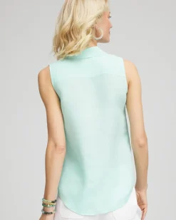 No Iron™ Linen Tie-Front Sleeveless Shirt