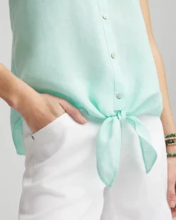 No Iron™ Linen Tie-Front Sleeveless Shirt