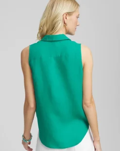No Iron™ Linen Tie-Front Sleeveless Shirt